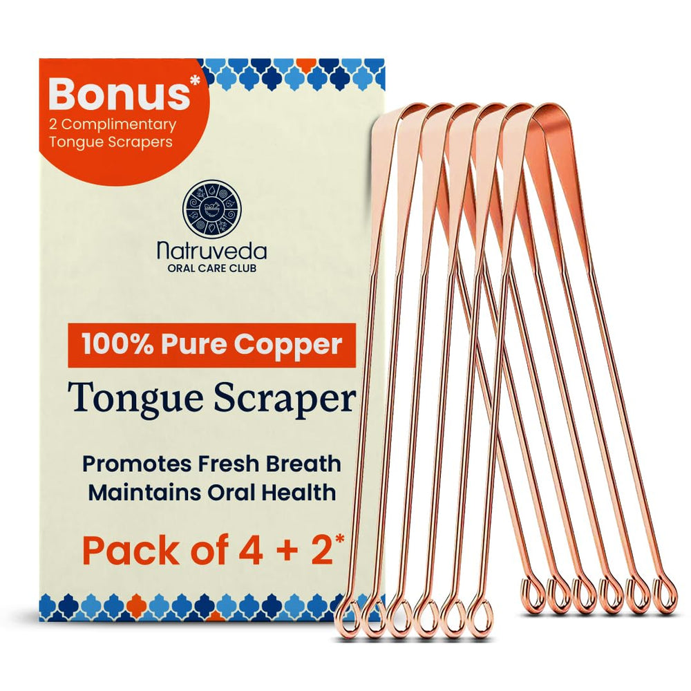 Six-pack of 100% pure copper tongue scrapers