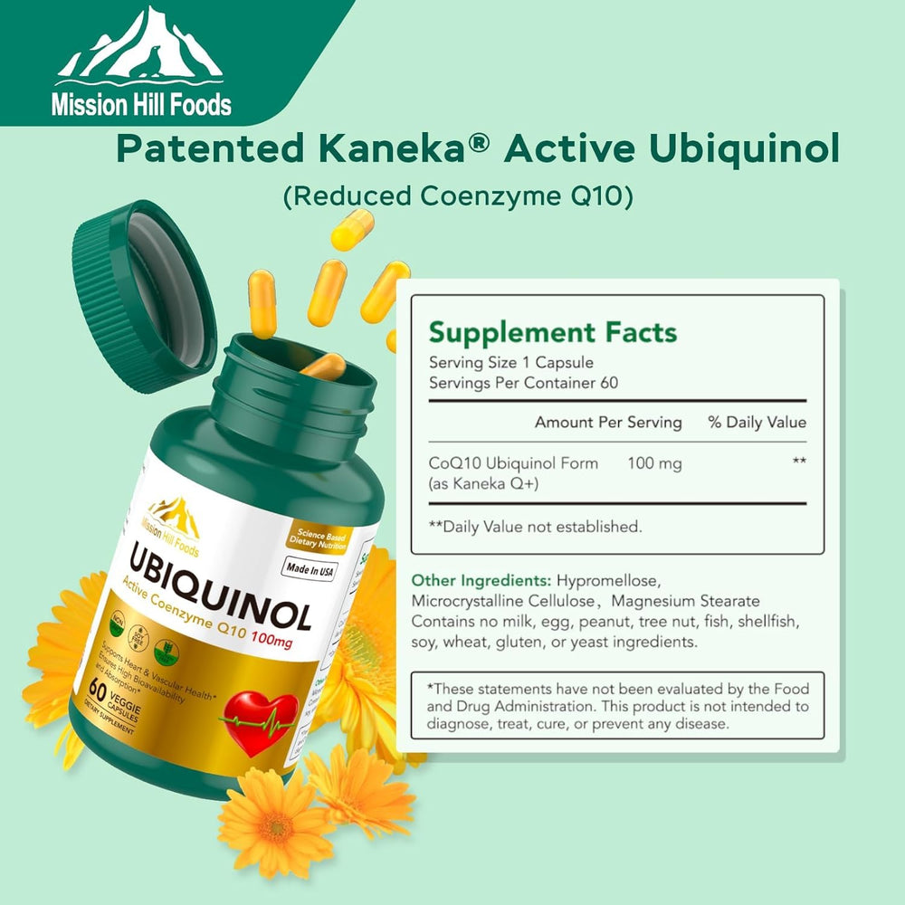 Back label of CoQ10 100mg softgels bottle