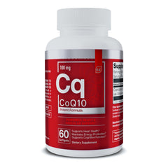 CoQ10 100mg softgels bottle showcasing heart and brain health