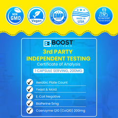 Gluten-free, stearates-free CoQ10 200mg capsules