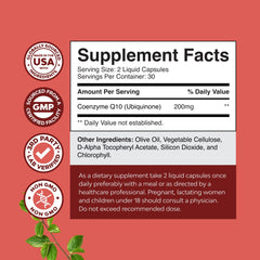 Bottle label displaying CoQ10 200mg per serving