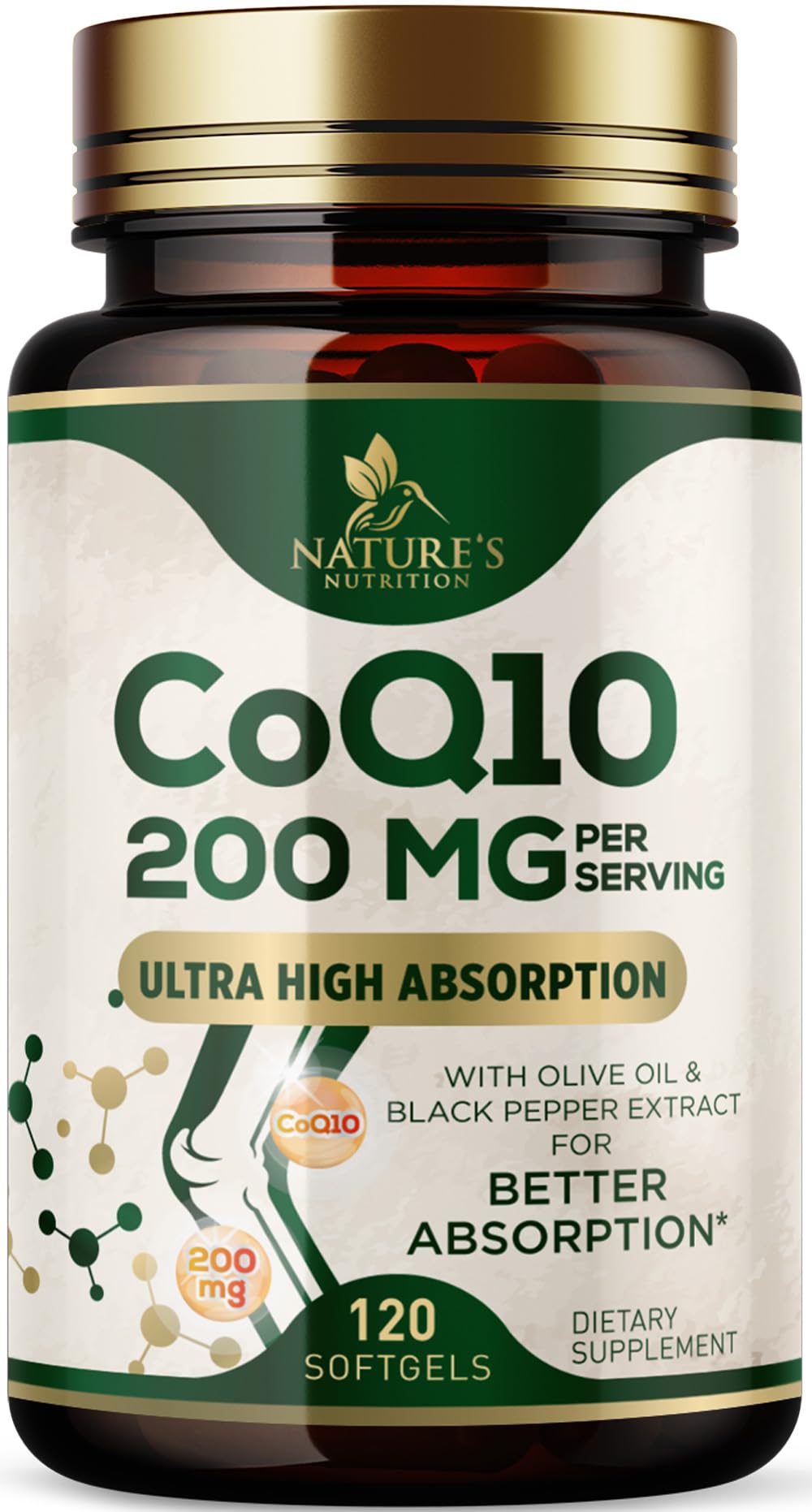 Front view of CoQ10 200mg Softgels bottle