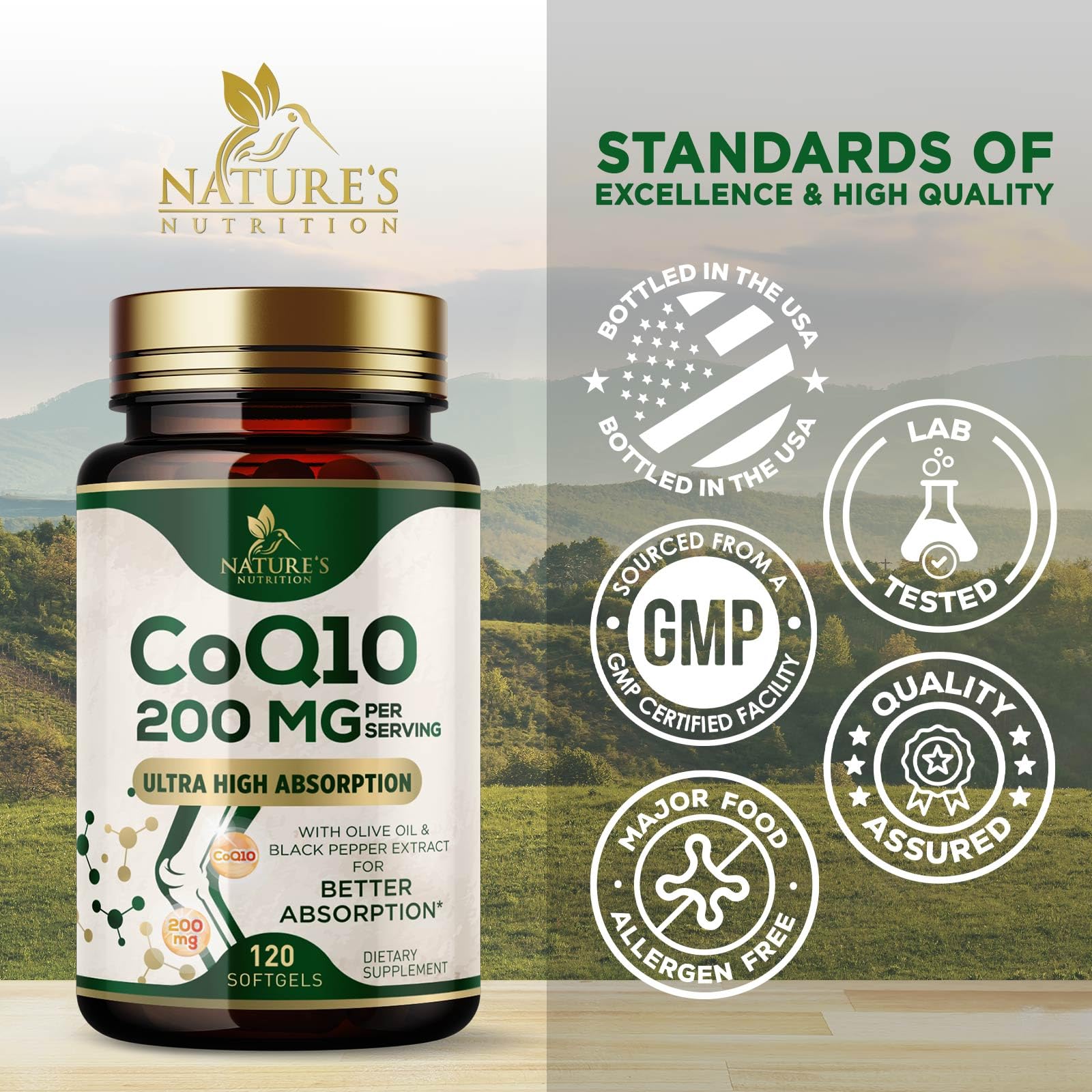 CoQ10 200mg Softgels ingredients panel