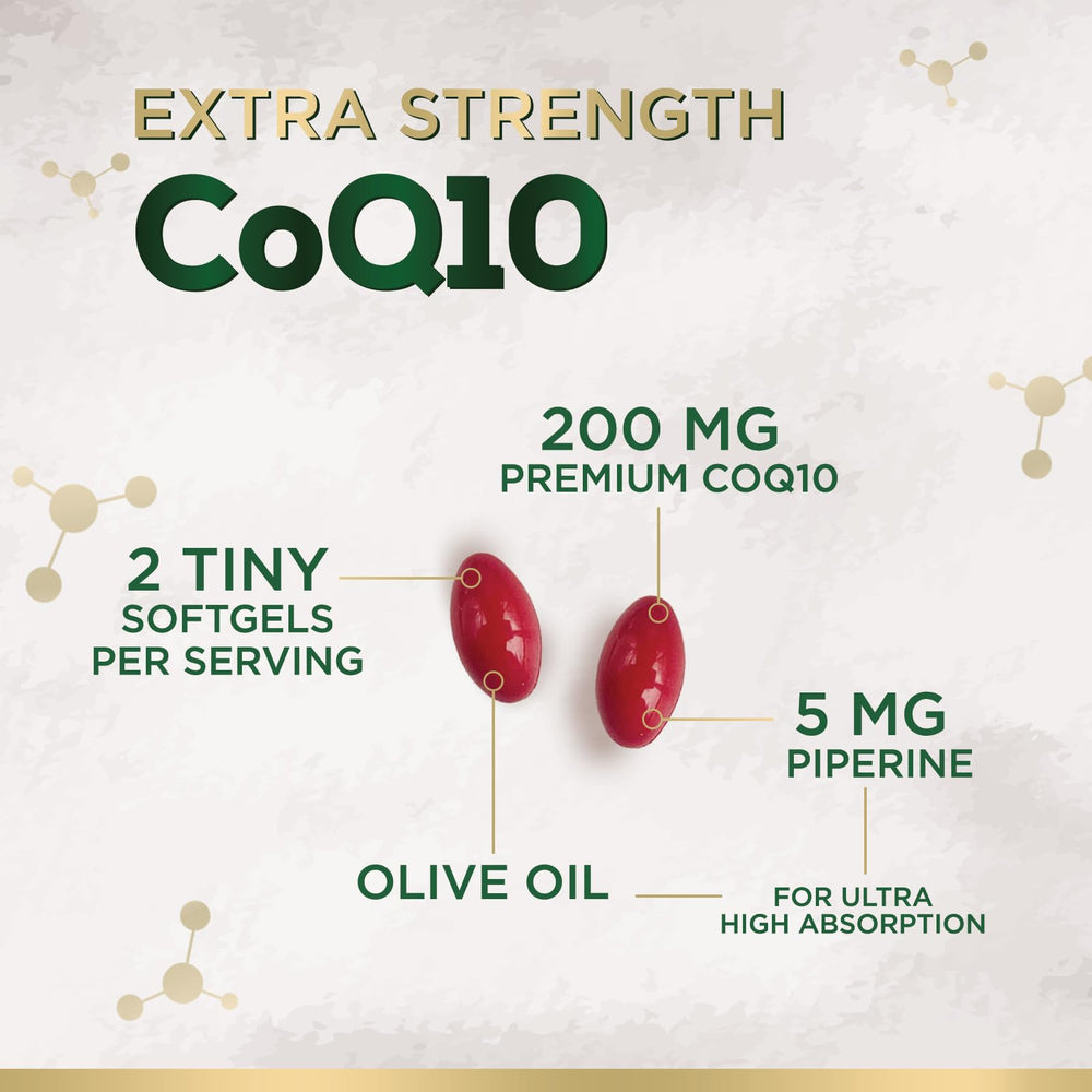 Close-up of CoQ10 200mg Softgels label