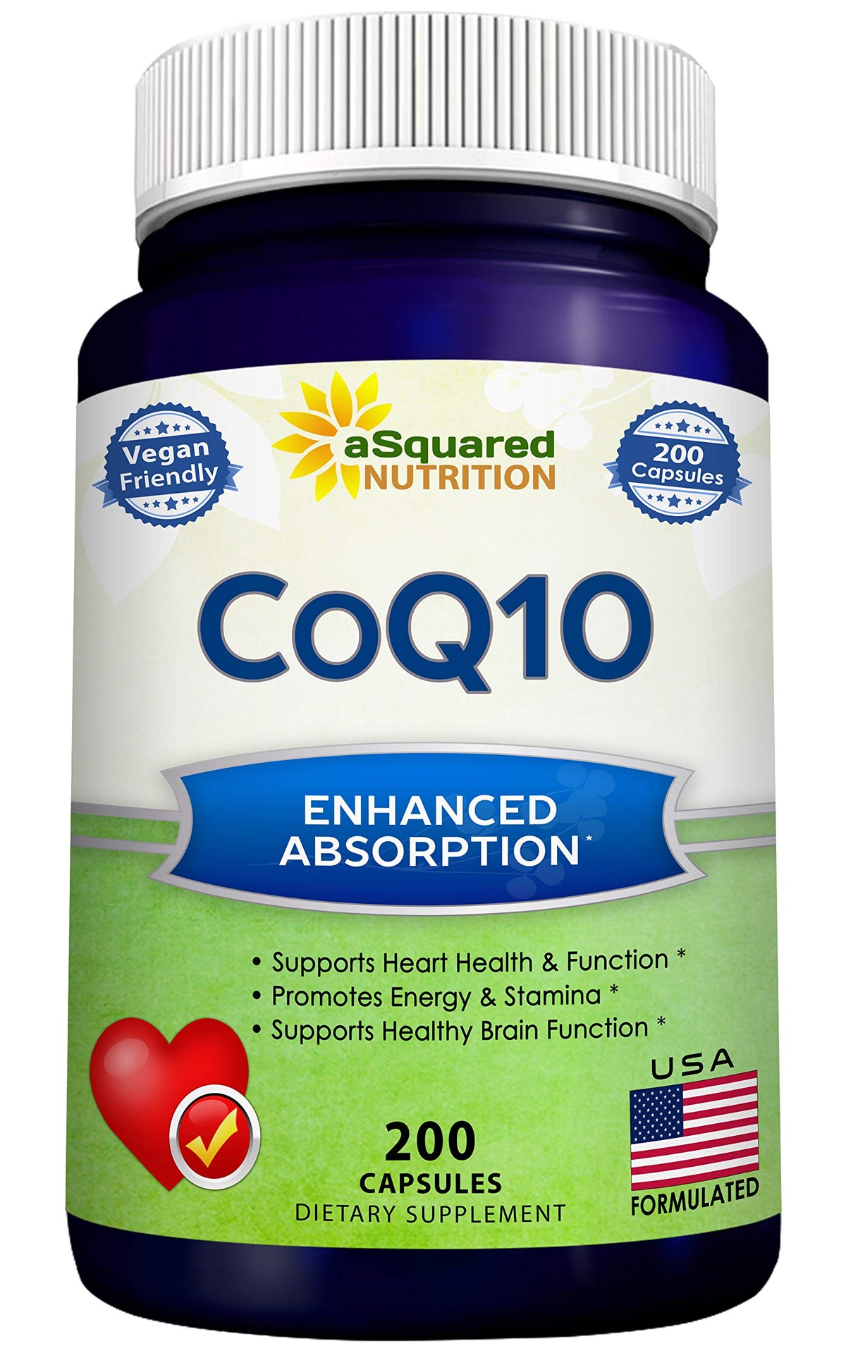 Bottle of aSquared Nutrition CoQ10 400mg capsules