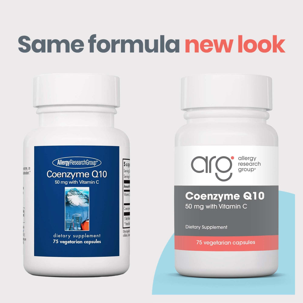 Ingredients panel showing CoQ10 ubiquinol and Vitamin C