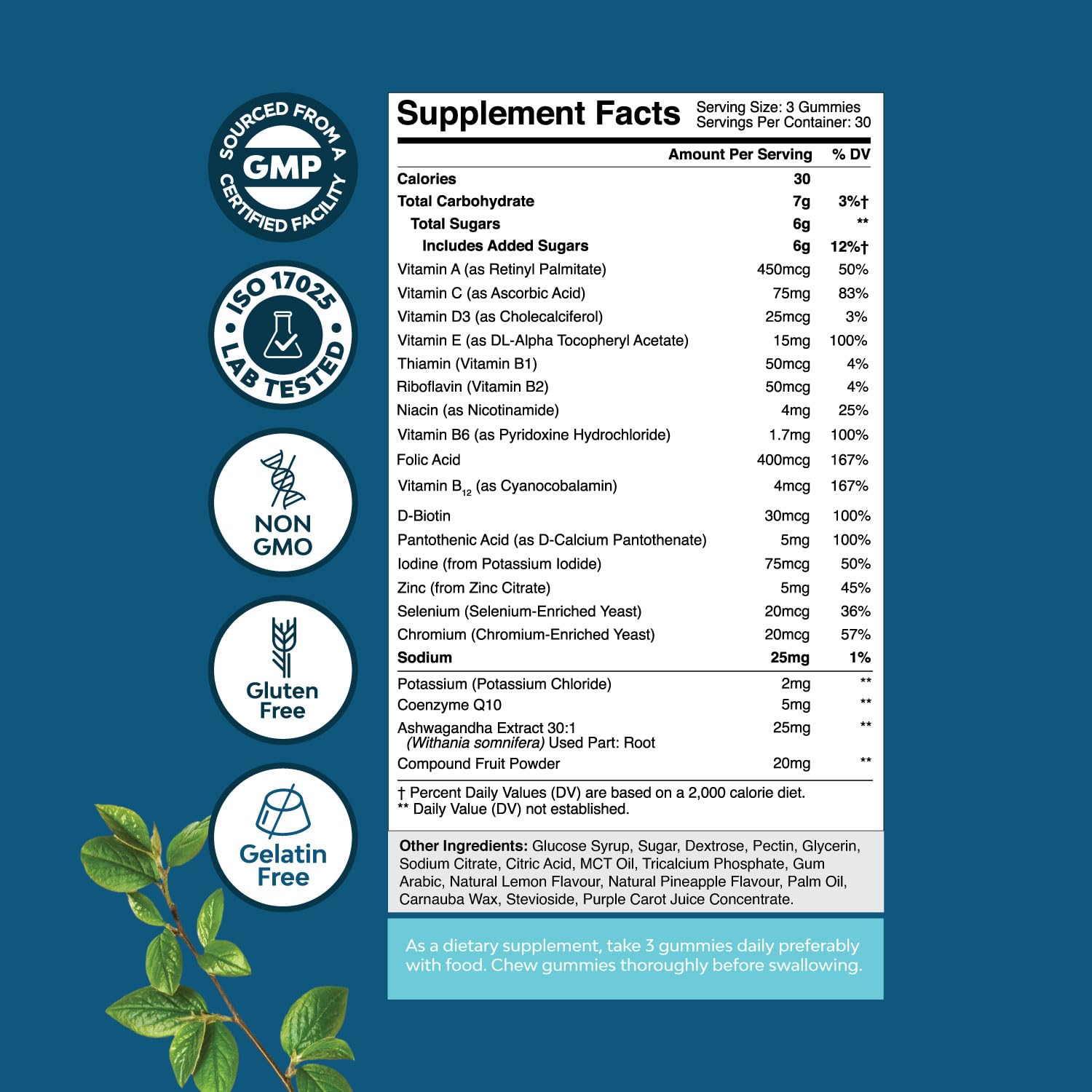 Gummies with CoQ10 and ashwagandha for energy and immunity