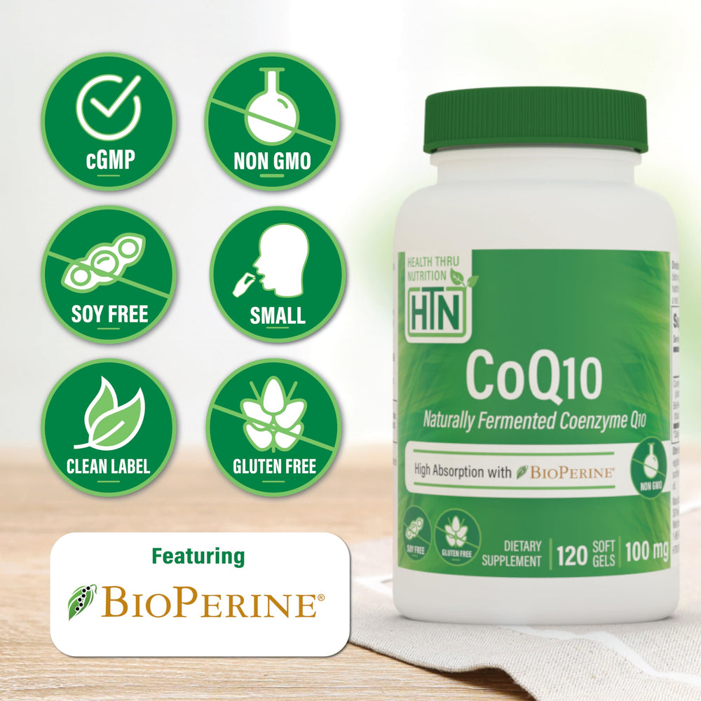Softgels close-up highlighting CoQ10 with BioPerine