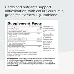 Graphic of CoQ10, Curcumin, Green Tea and L-Glutathione ingredients