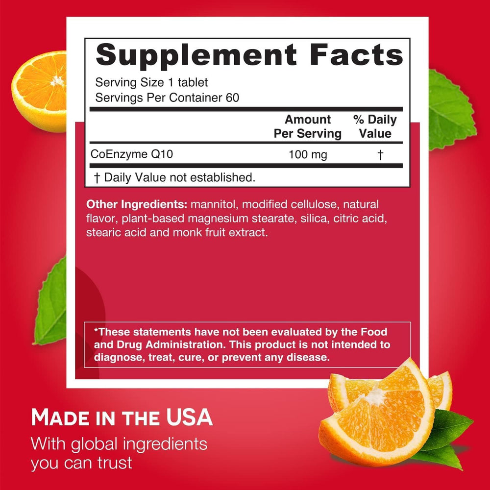 Dissolvable CoQ10 100 mg sugar-free tablet