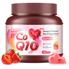 Front view of 180-count CoQ10 gummies bottle