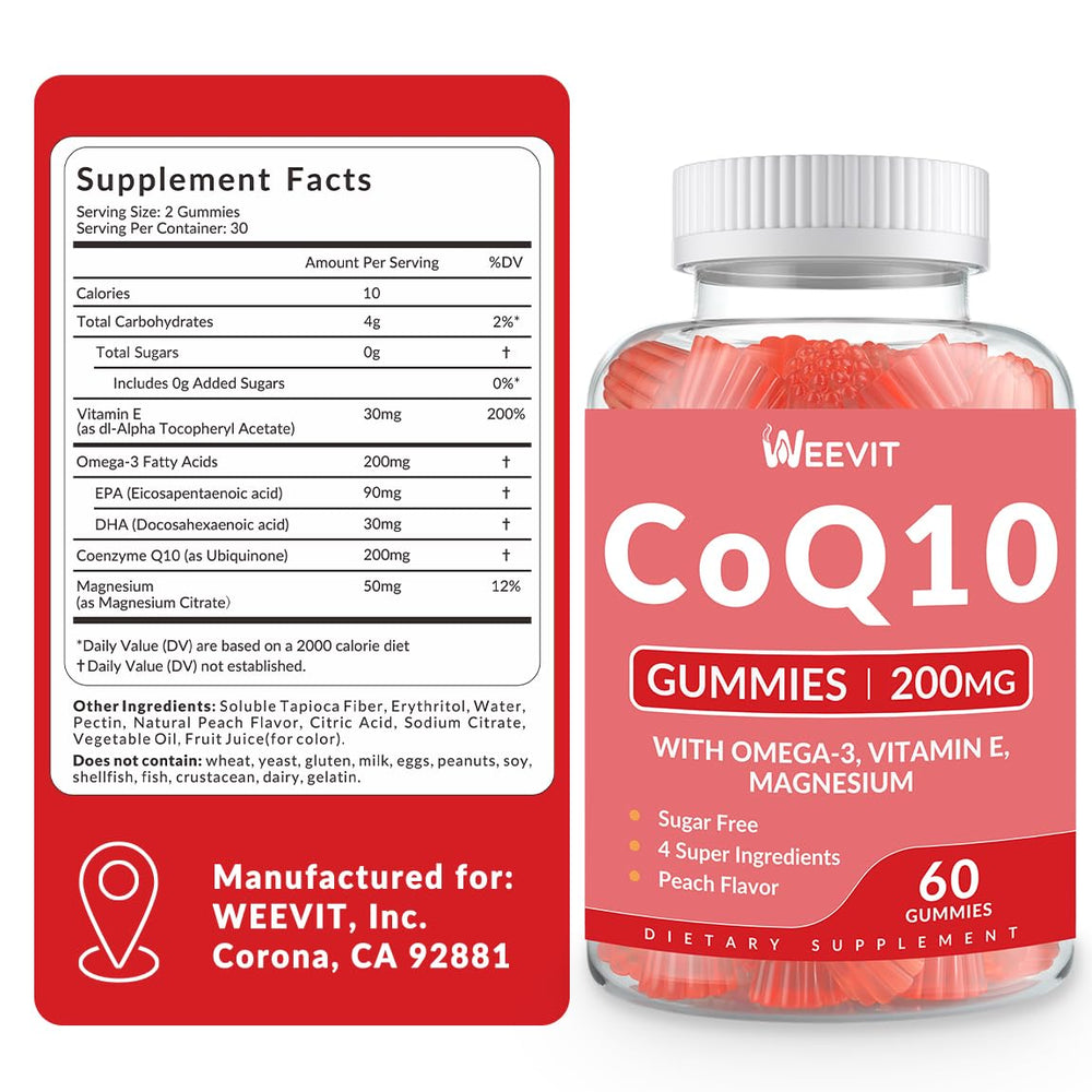 Close-up of peach-flavored CoQ10 gummies