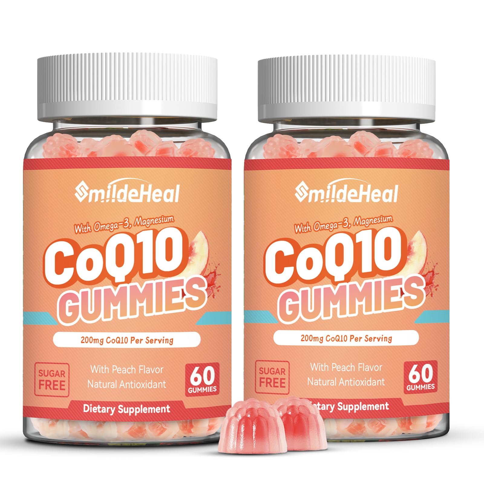 CoQ10 Gummies bottle showing 200 mg CoQ10 with Omega-3 and Magnesium