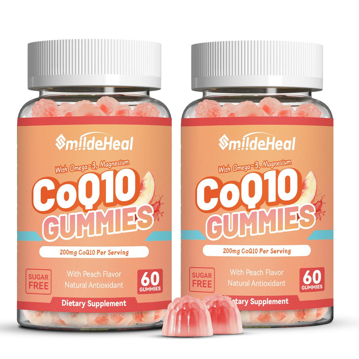 CoQ10 Gummies bottle showing 200 mg CoQ10 with Omega-3 and Magnesium