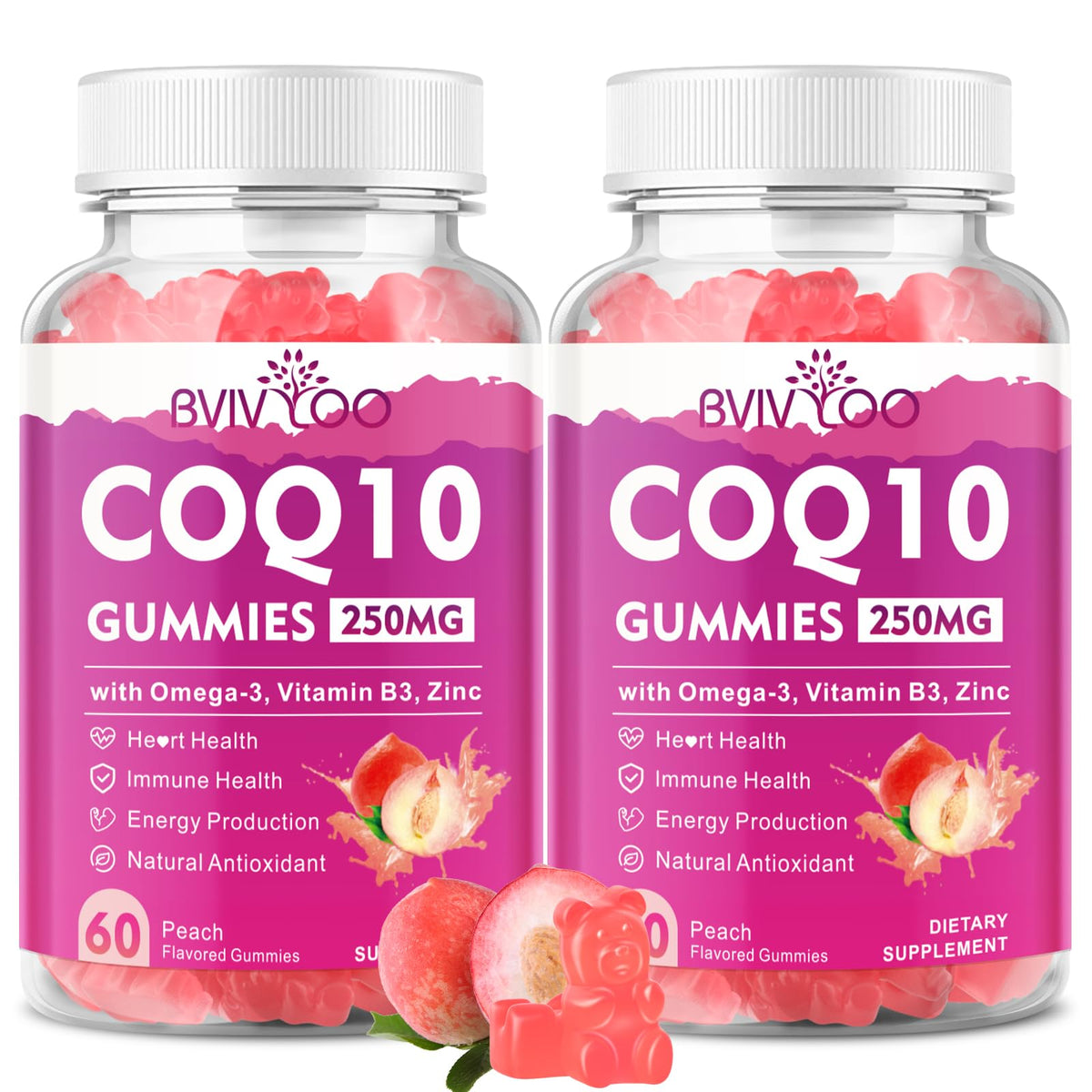 Front view of 2-pack CoQ10 Gummies bottle