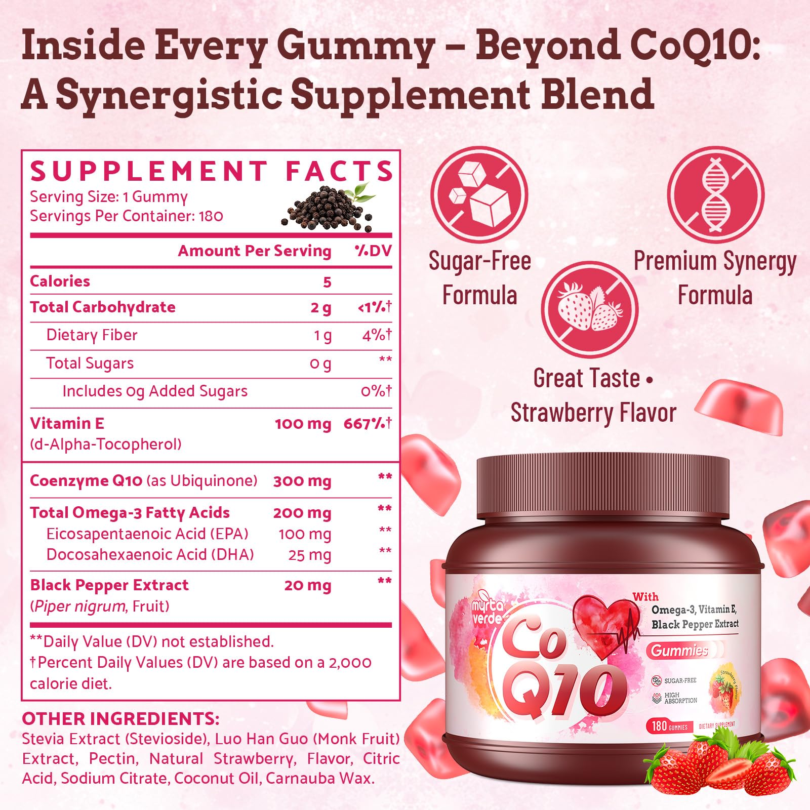 Six-month supply bottle for CoQ10 gummies