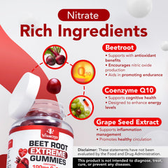 Close-up of COQ10 gummies with beetroot blend