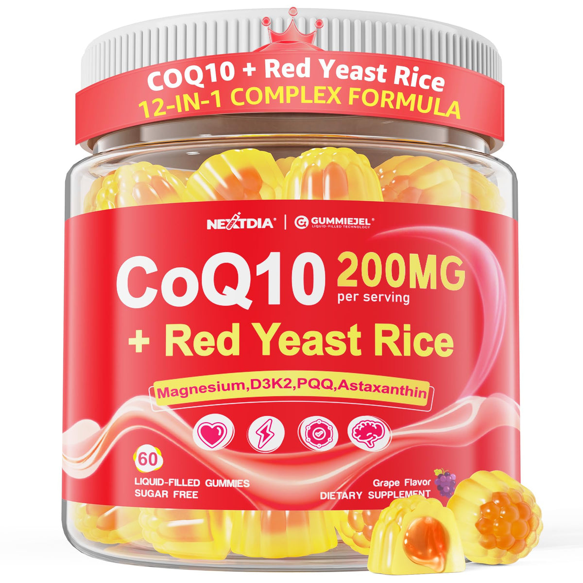CoQ10 Gummies bottle hero image with natural grape flavor