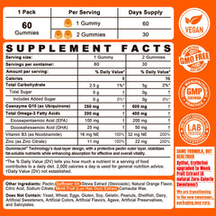 CoQ10 gummies with Omega-3, Vitamin B3 and Zinc nutrition information