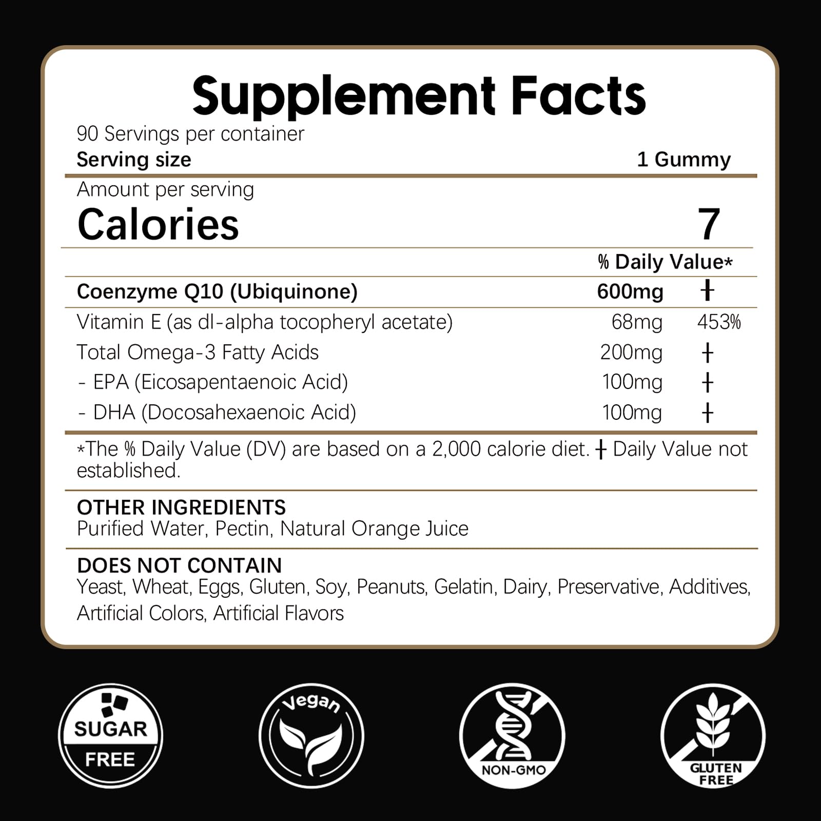 Back label with supplement facts for CoQ10 gummies
