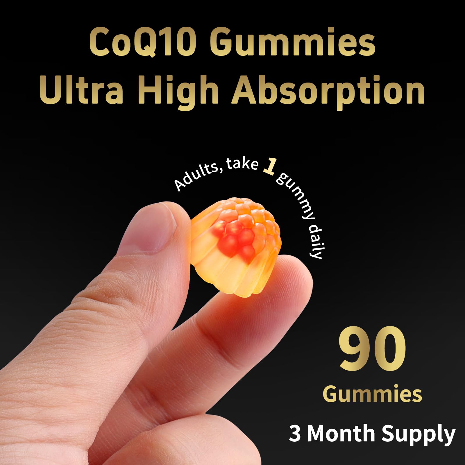 Orange flavor CoQ10 gummies packaging and bottles