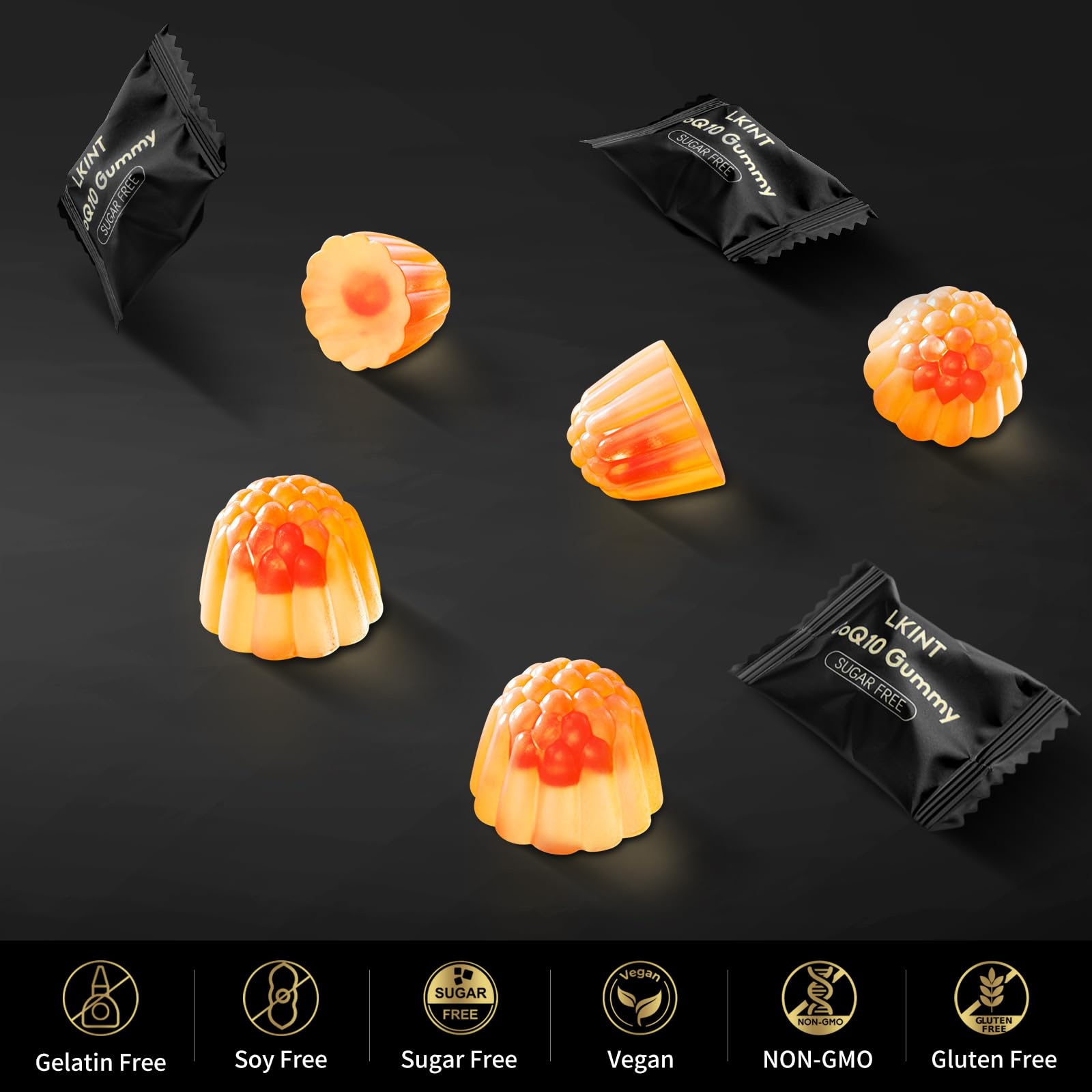 Sugar-free vegan CoQ10 gummies with orange flavor