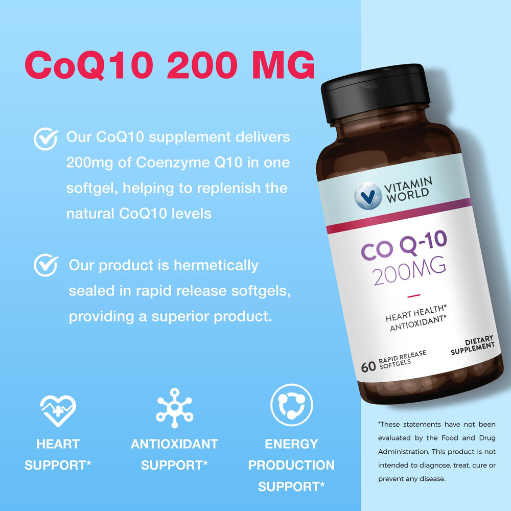 Graphic illustrating CoQ10 supporting heart health and energy production