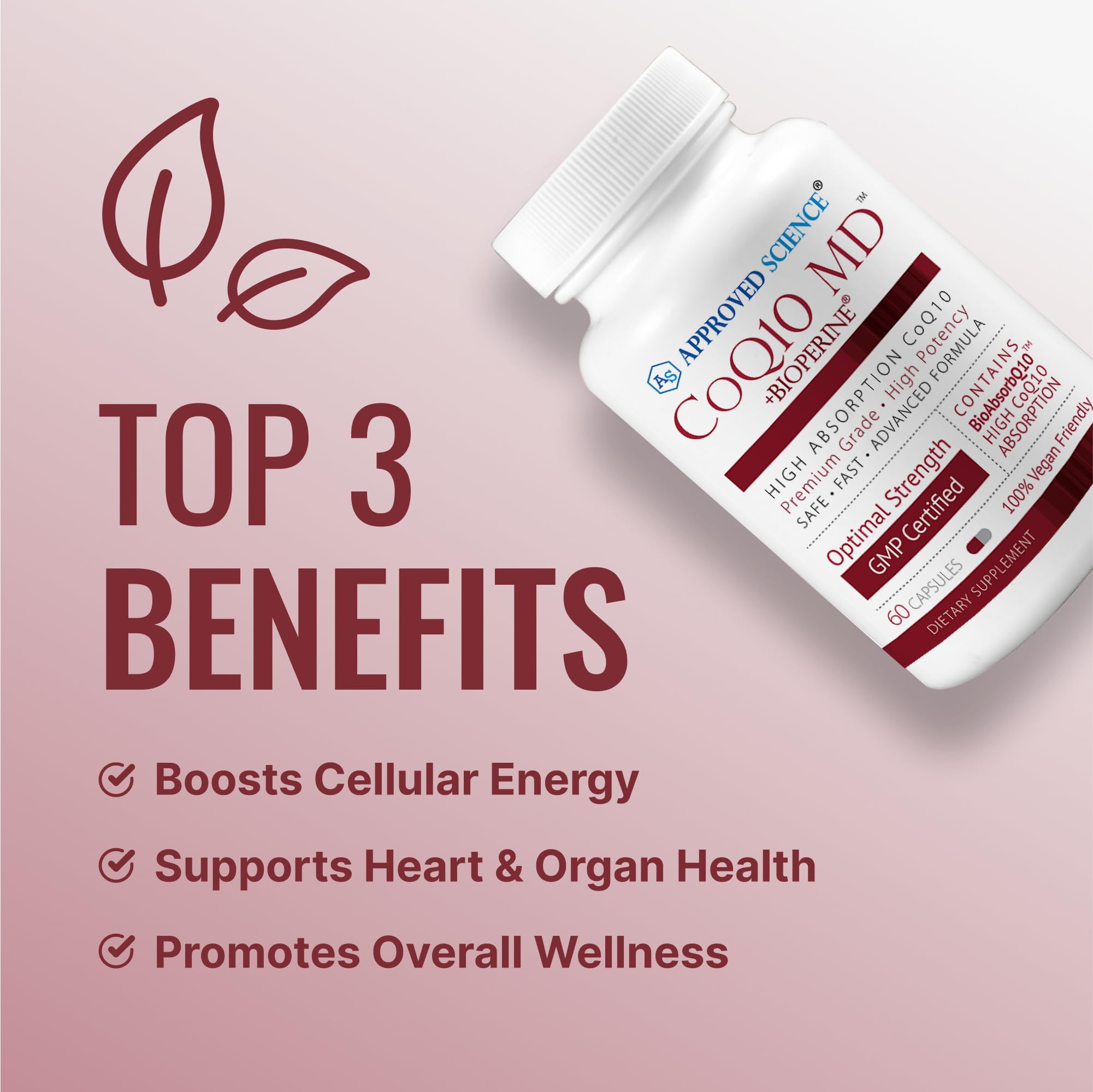 Graphic illustrating heart health support from CoQ10 MD