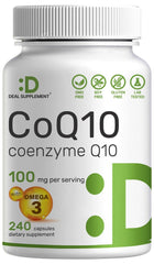 Bottle of CoQ10 100mg with Omega-3 100mg, 240 capsules