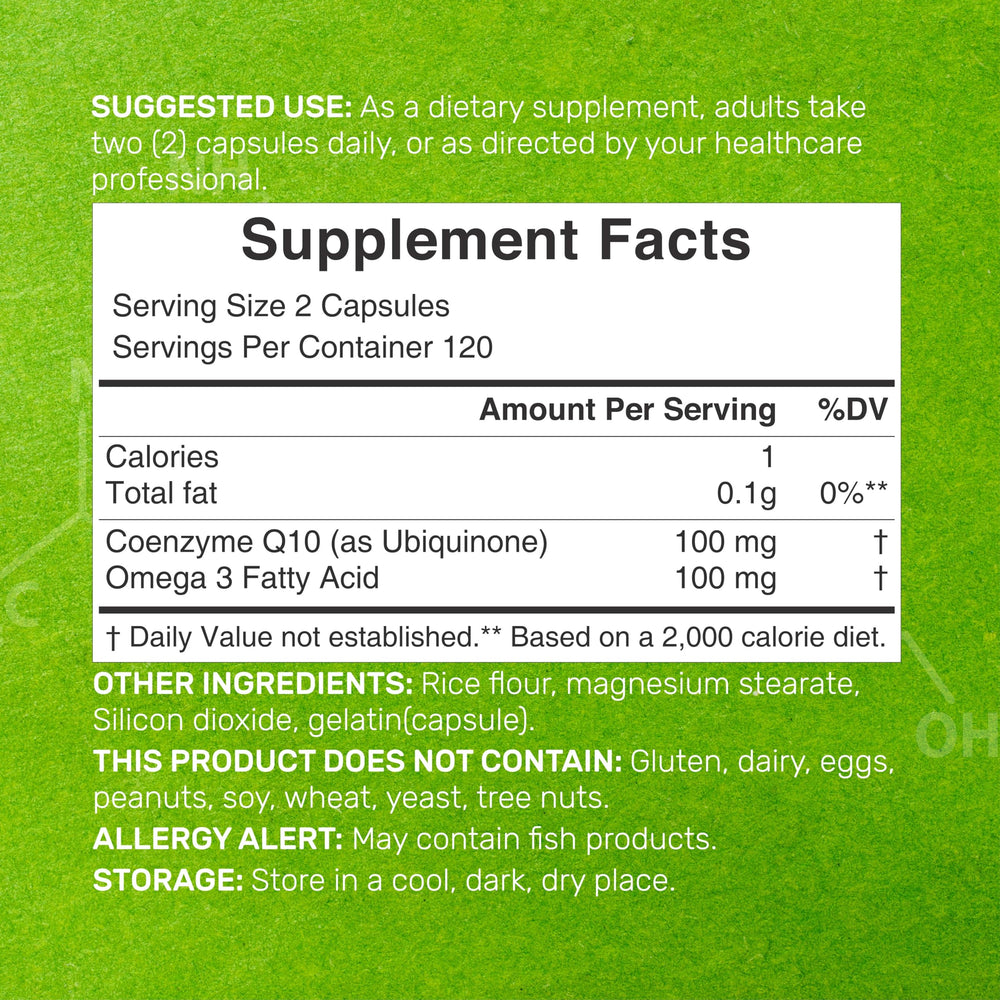 Close-up of CoQ10 and Omega-3 capsules