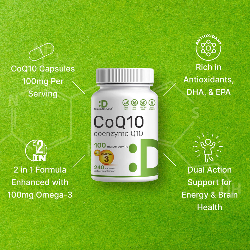 Supplement facts panel for CoQ10 with Omega-3