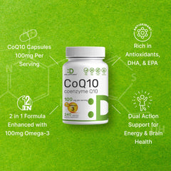 Supplement facts panel for CoQ10 with Omega-3