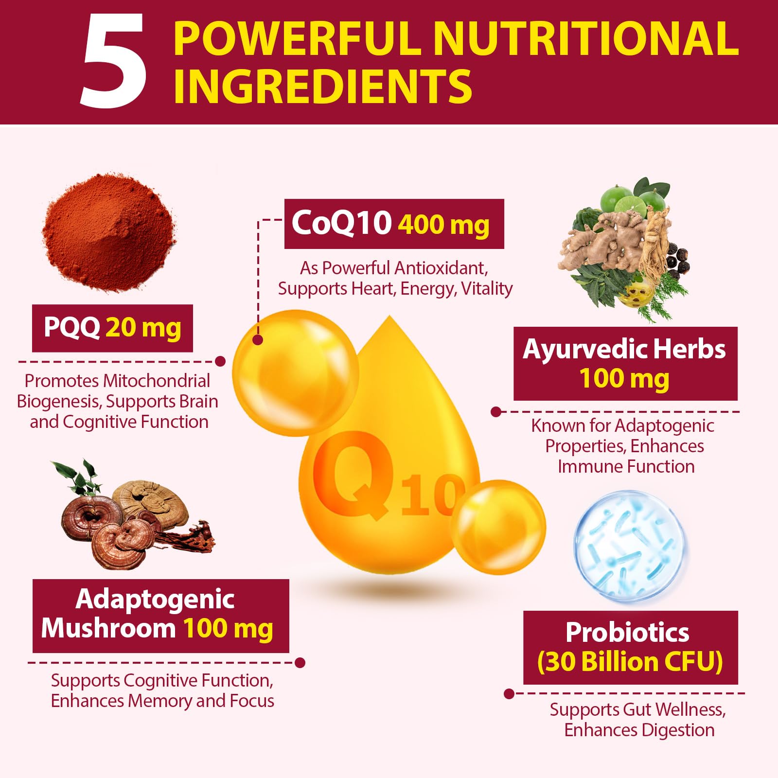 Close-up of Ayurvedic herb blend in CoQ10 Gummies