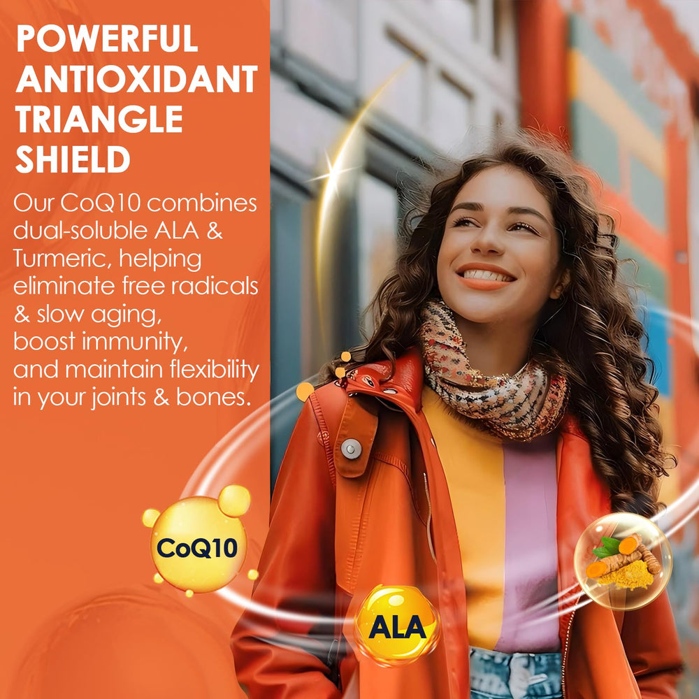 Close-up of CoQ10 softgel with ALA and Turmeric