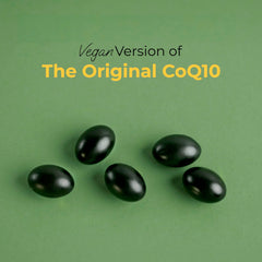 Bottle showing high absorption formula for CoQ10 vegan supplement