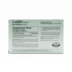 180 softgels bottle and packaging for CoQ10 vegan supplement