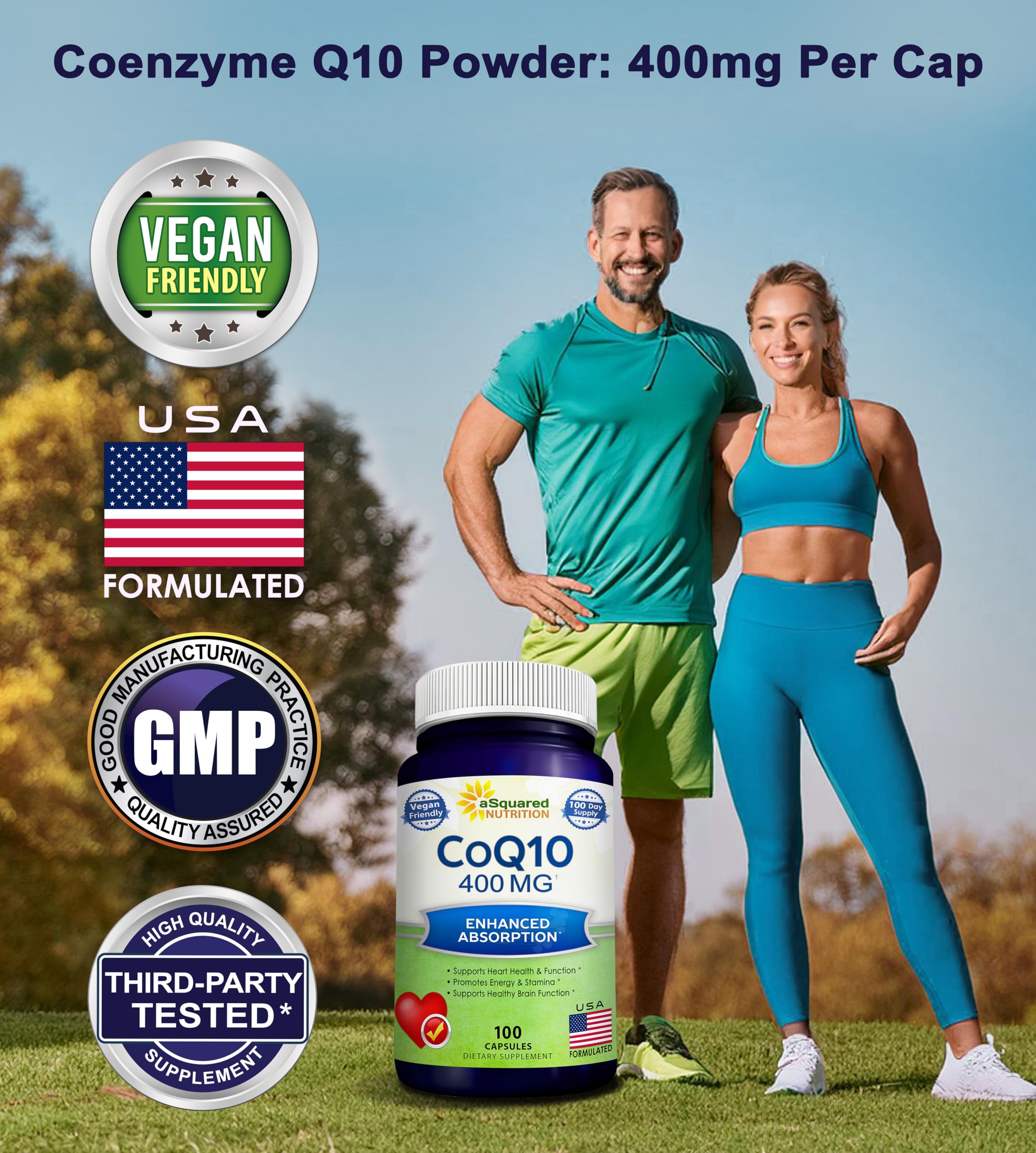 CoQ10 bottle with capsules side view