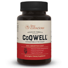 Live Conscious CoQWell bottle with 60 softgels