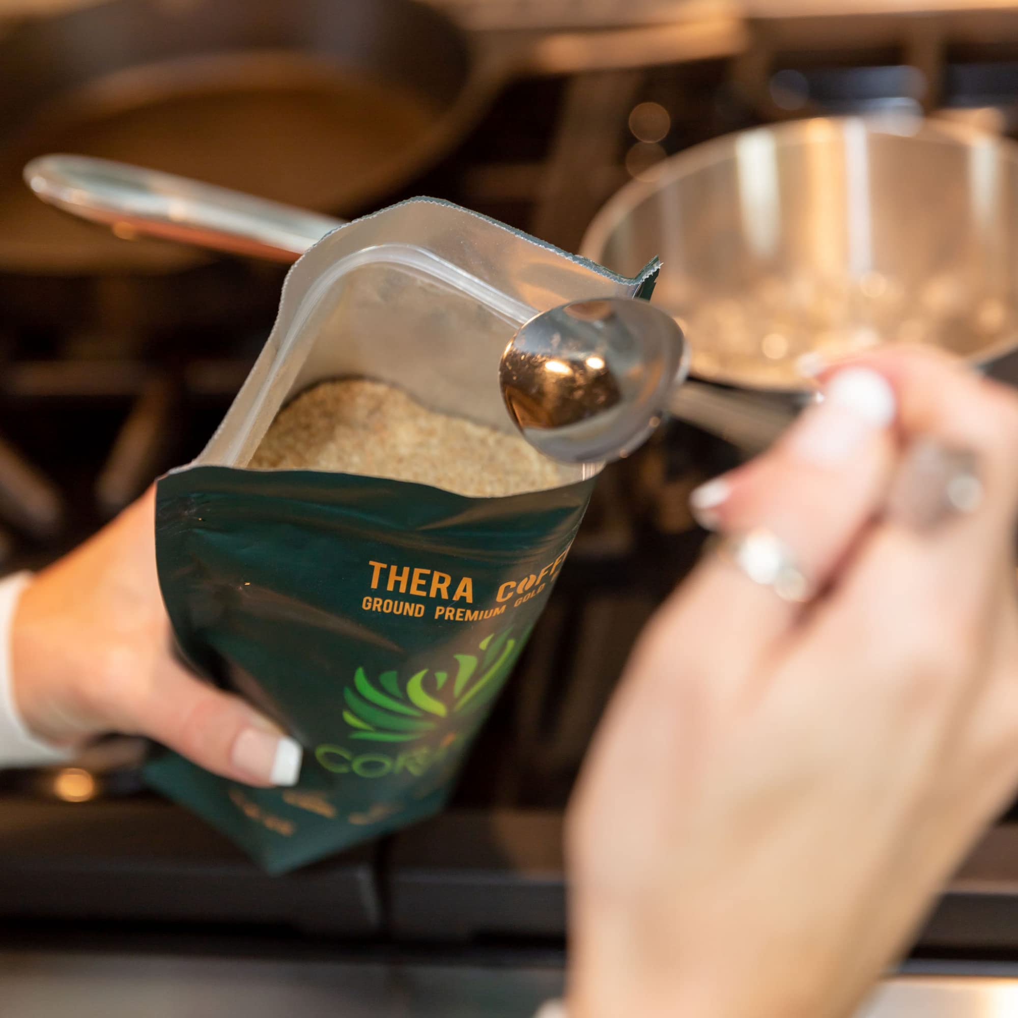 Pouring Cor-Vital coffee for enema setup