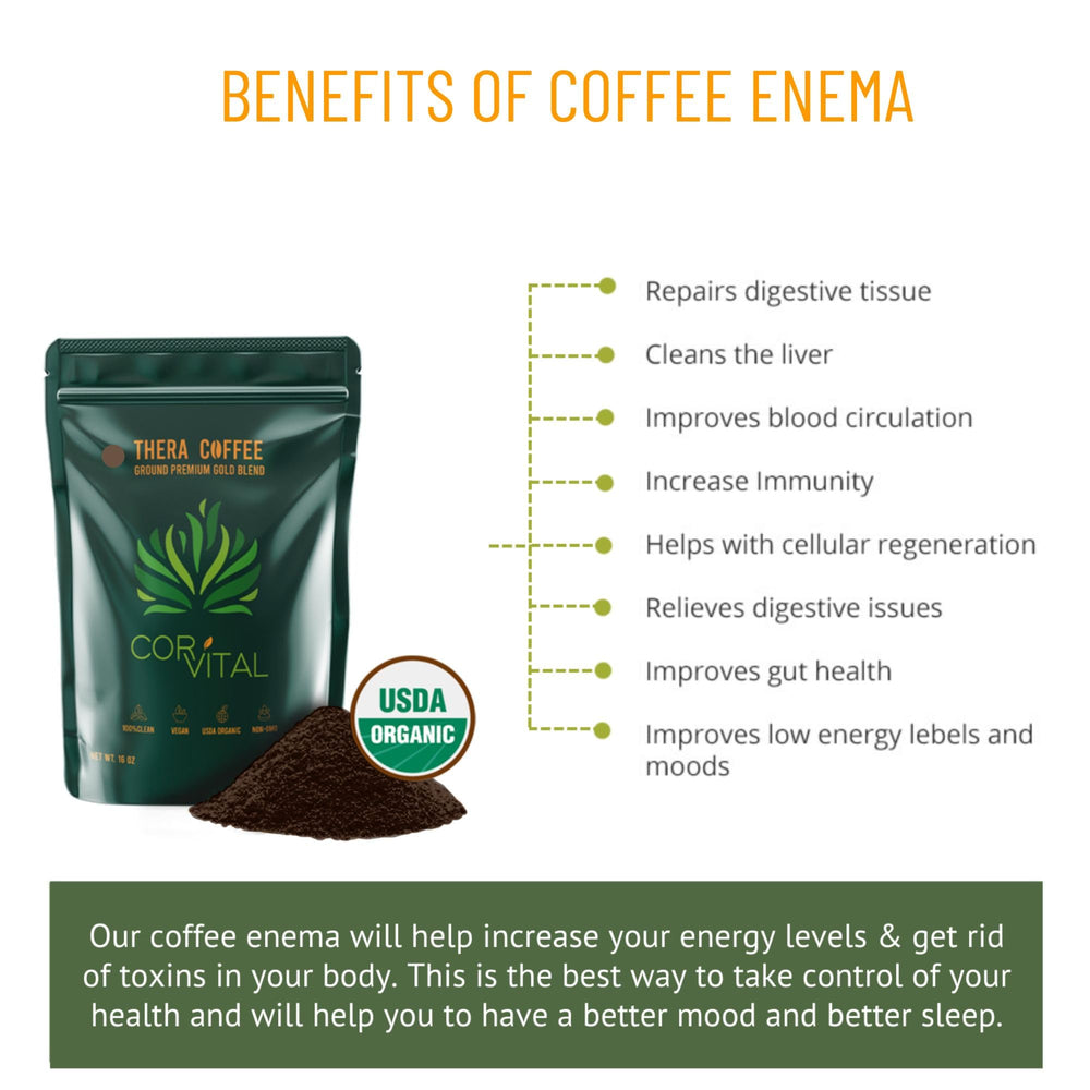 Cor-Vital Coffee Enema dark roast ground shows quality for quick detox routines.