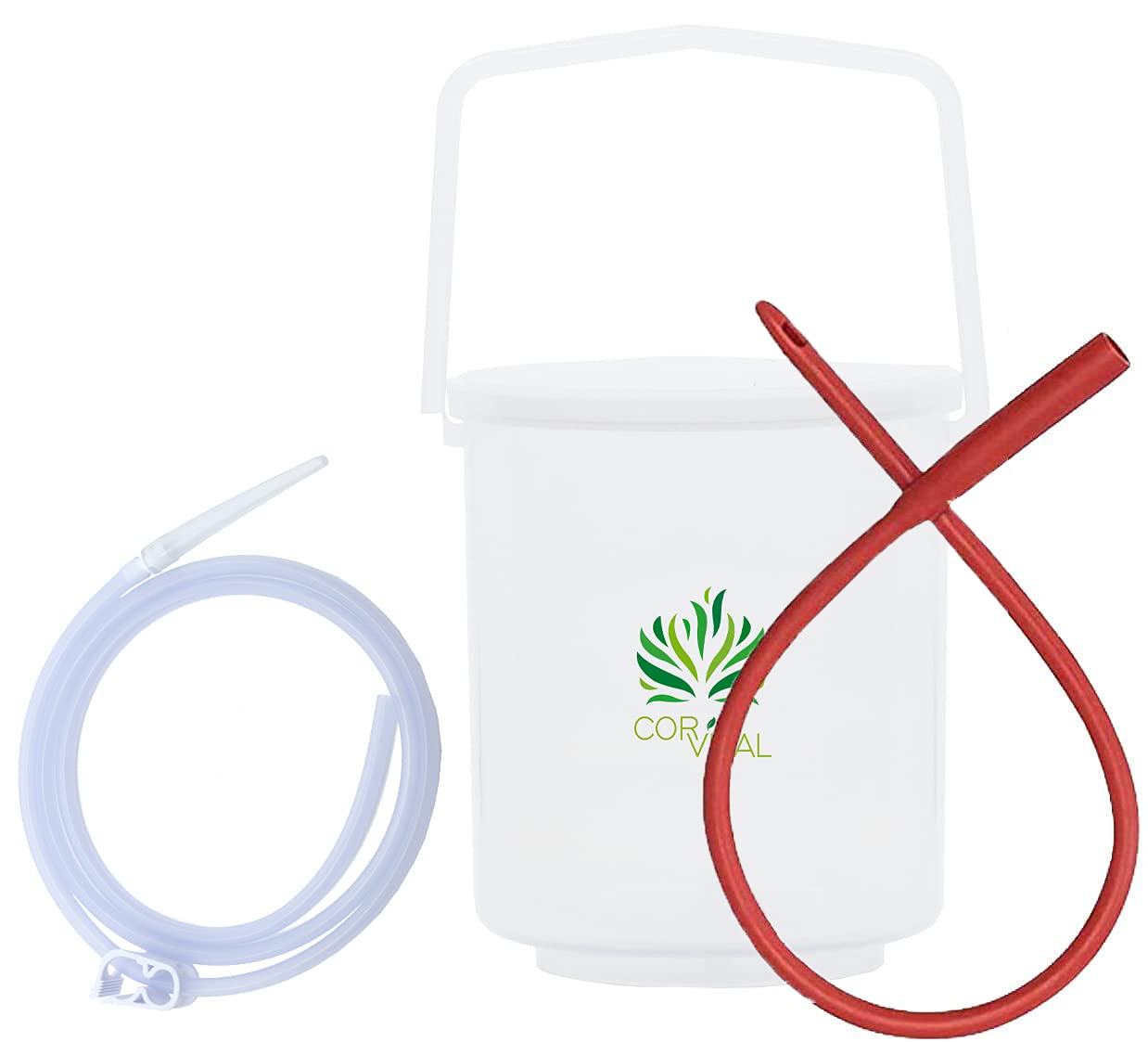 Cor-Vital coffee enema kit with clear see-through bucket for easy monitoring.