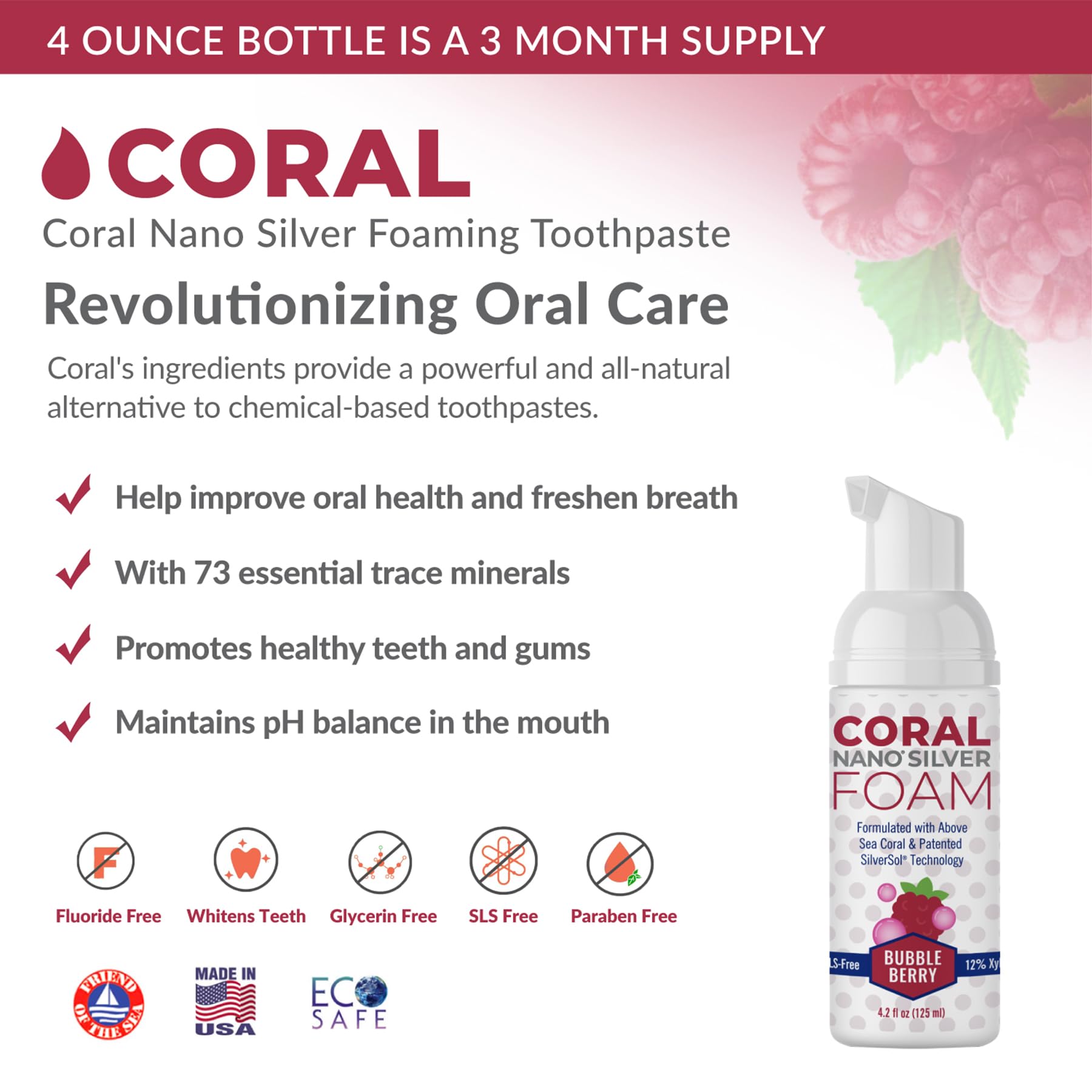 Tube of Coral Nano Silver Kids Fluoride Free Bubble Berry toothpaste