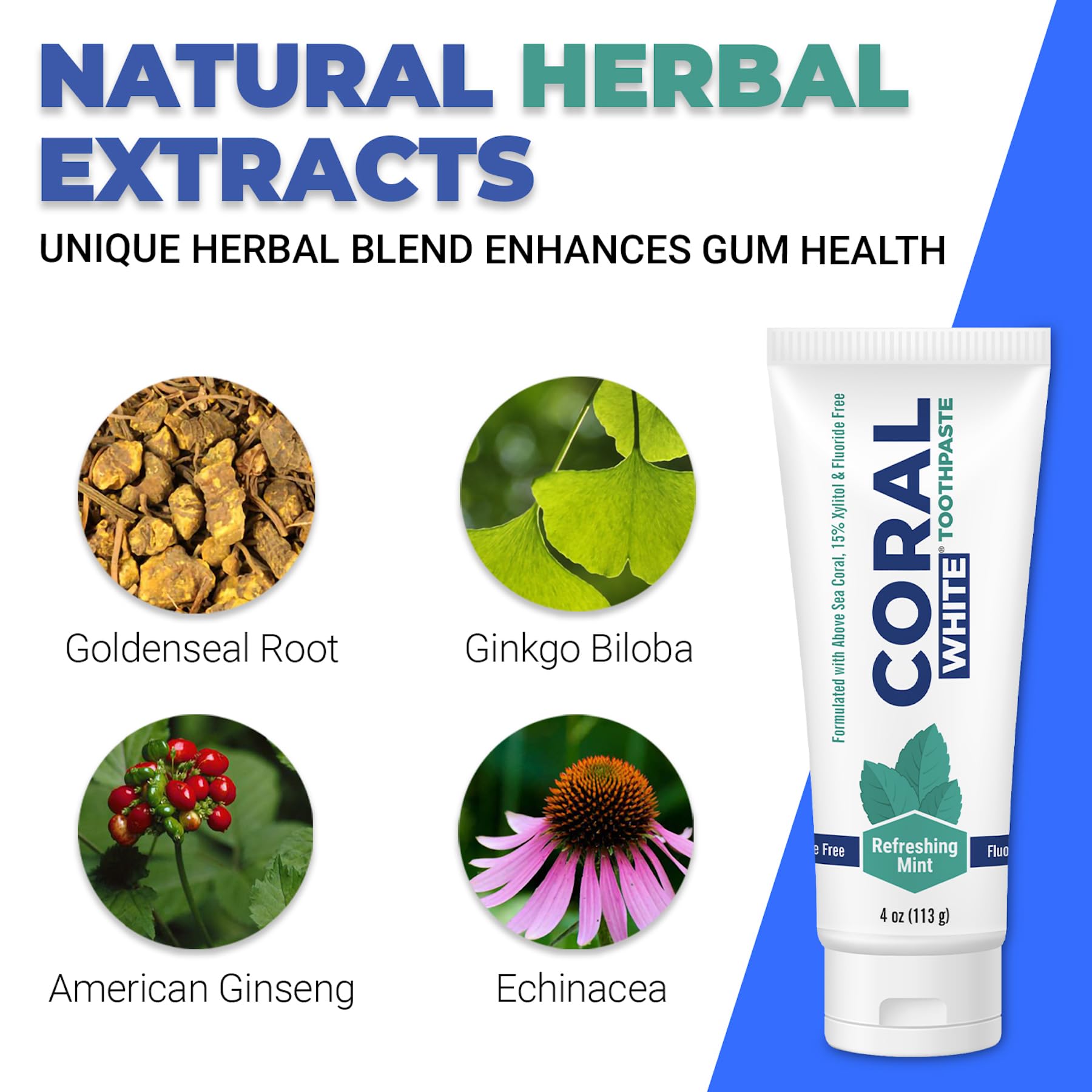 Back panel of Coral White Mint Toothpaste packaging showing ingredients