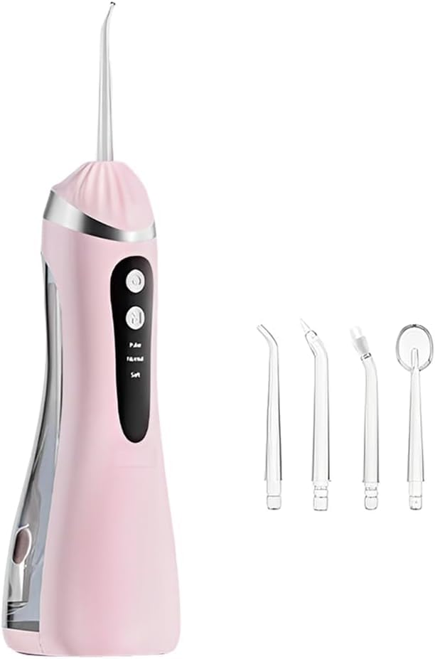 Cordless water flosser with 300ml tank and attached nozzle