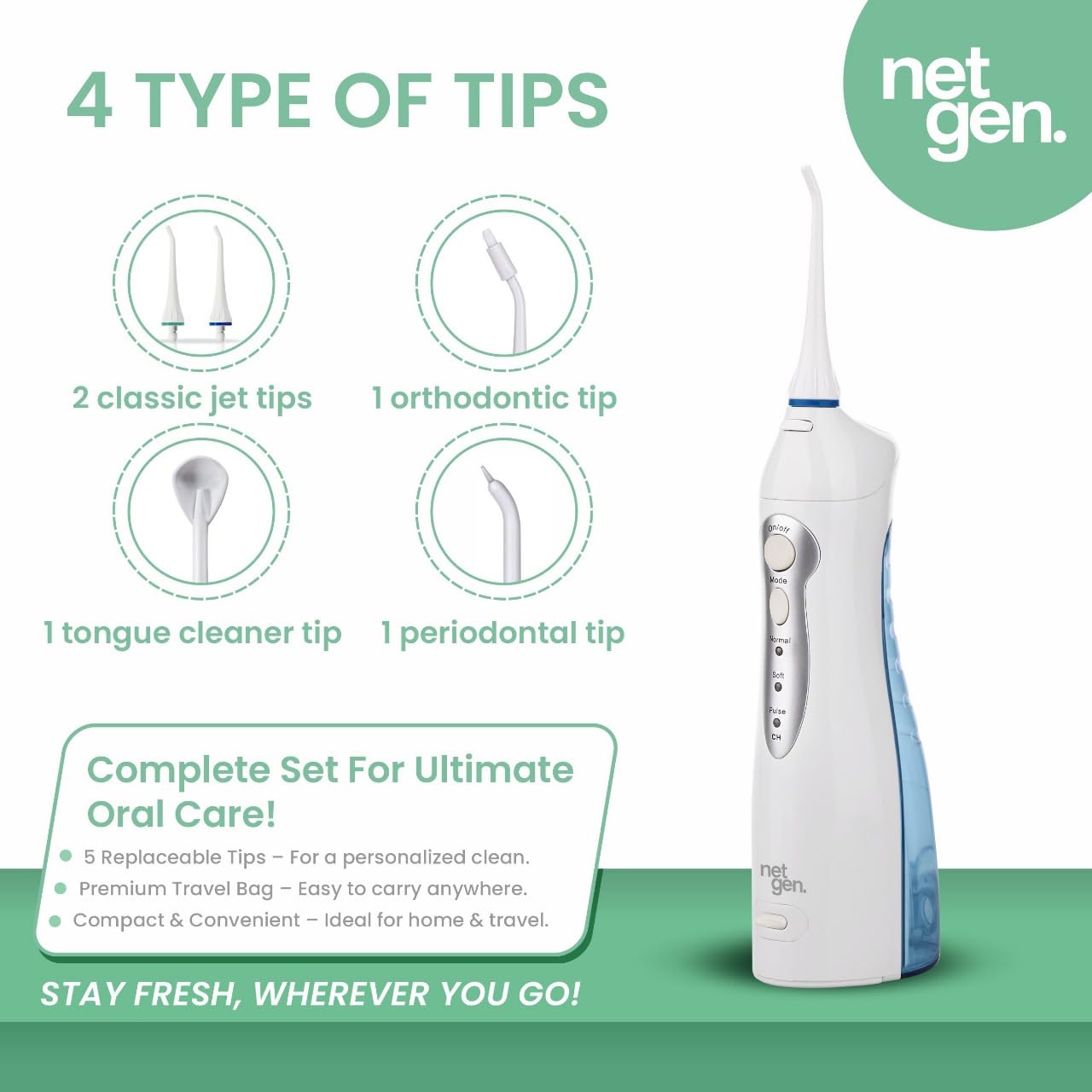 Two-way fill water tank on cordless flosser