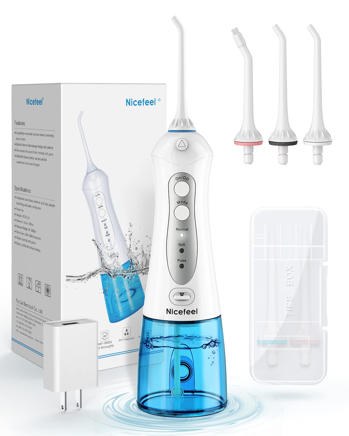 Nicefeel cordless water flosser with 300ml tank and USB charging