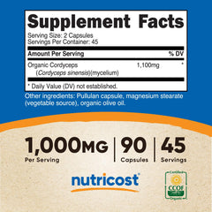 Cordyceps mushroom capsules showing 550mg per capsule