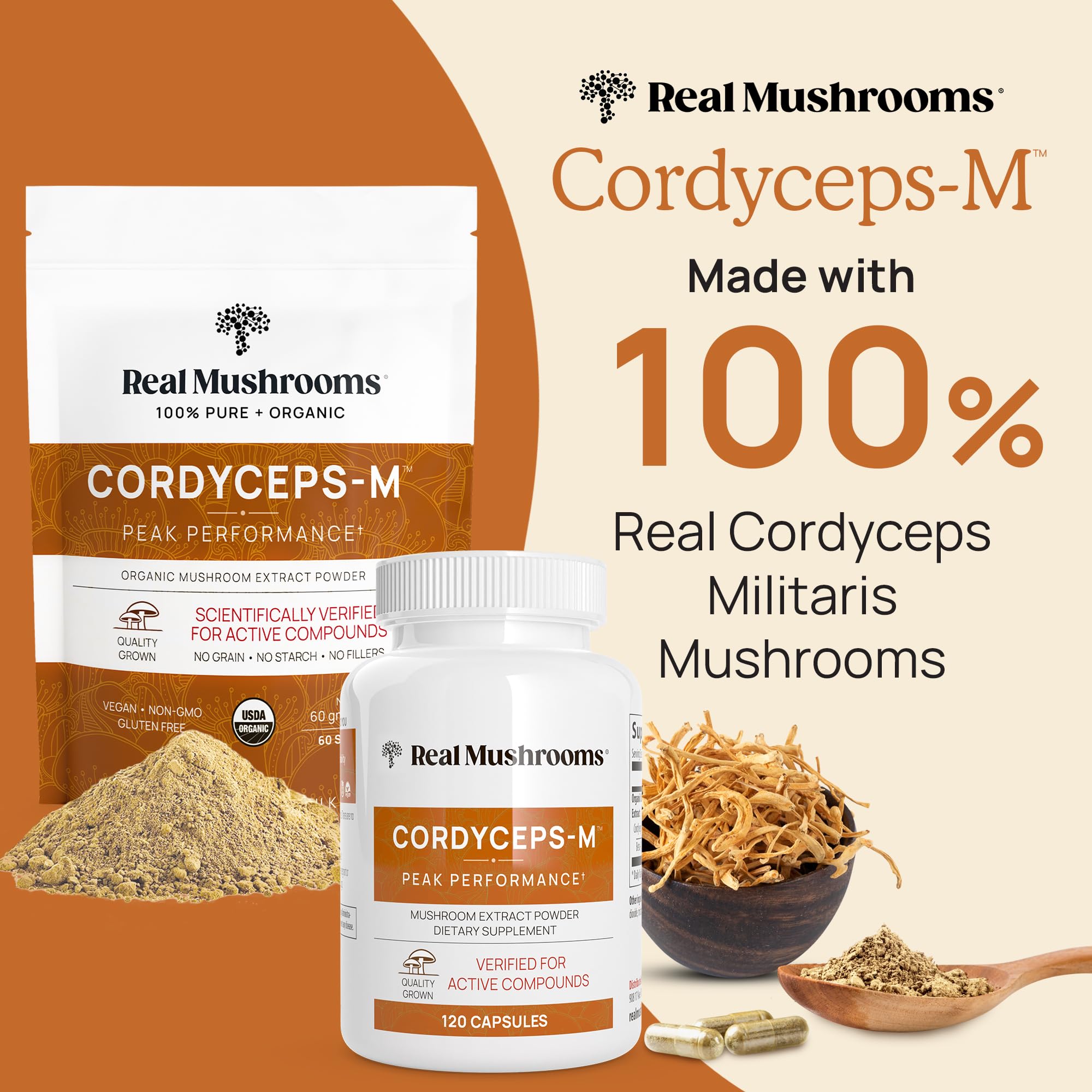 Organic vegan non-GMO cordyceps powder packaging