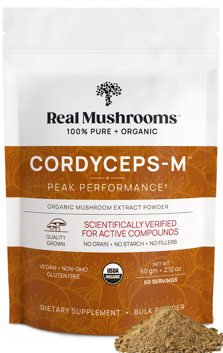 Front view of Real Mushrooms Cordyceps Powder packaging