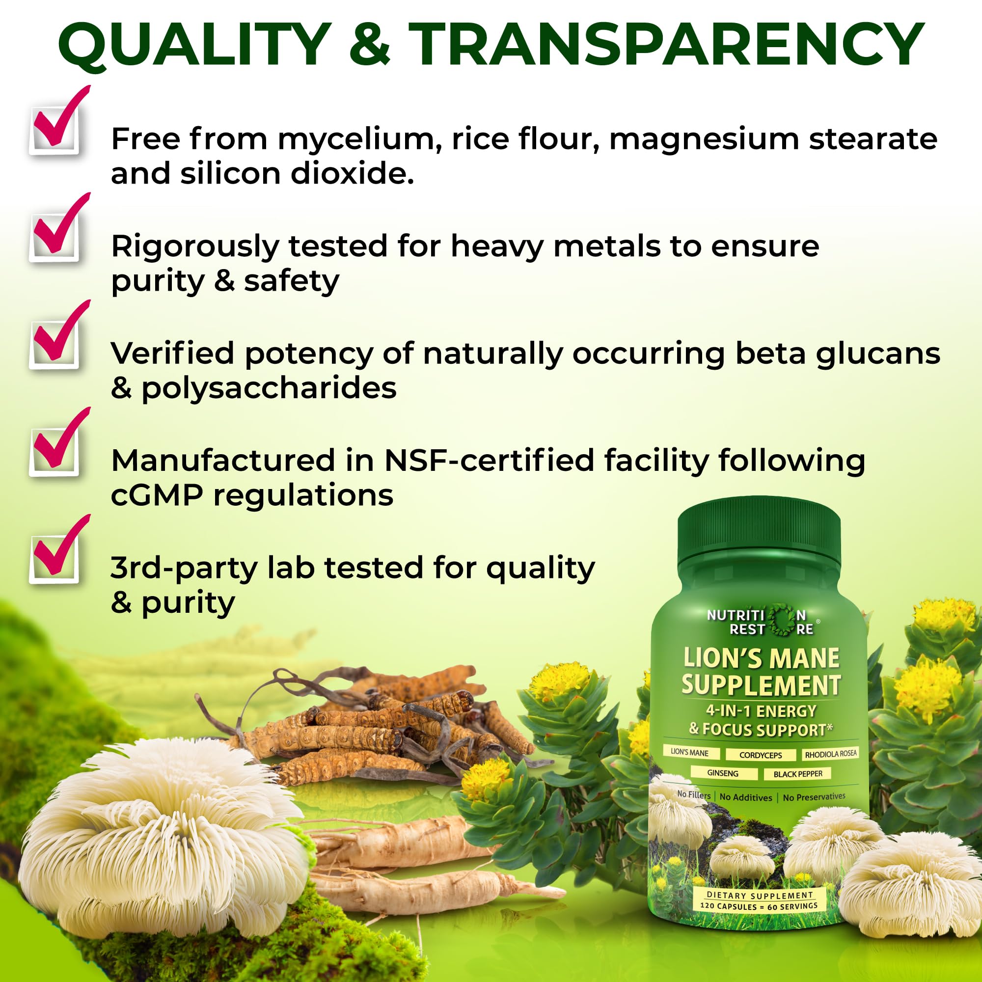 Herbal blend of Cordyceps, Rhodiola Rosea, and Ginseng